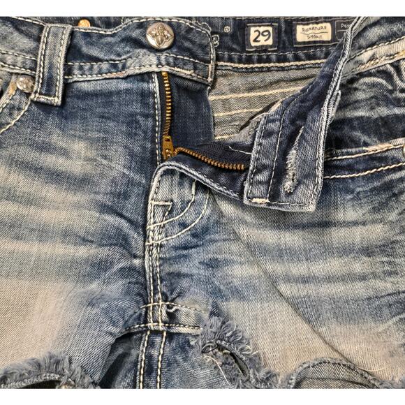 Miss Me Signature Short Womens Size 29 Blue Distressed Rhinestones Embroidery - Picture 7 of 16